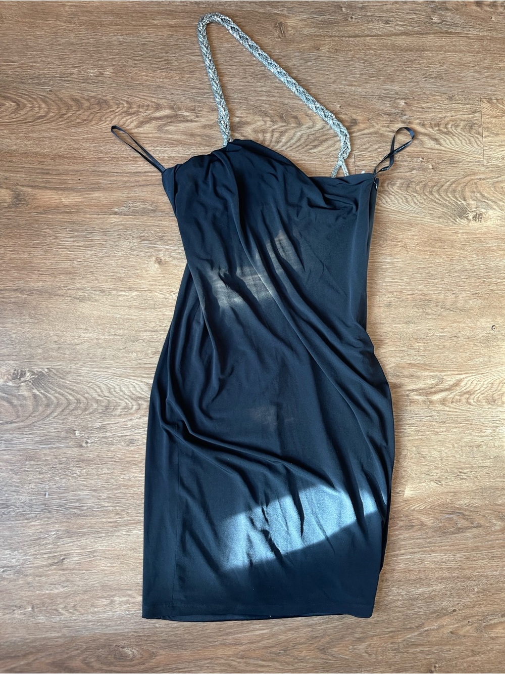 Cocktail Dress One Shoulder Black Silver Chain David Meister Size 4 new
